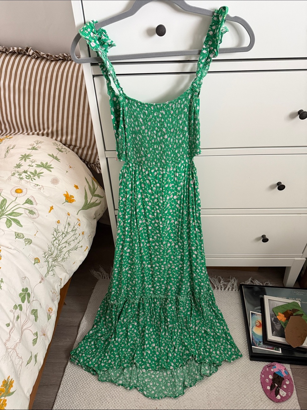 Almost Famous Green Floral Ruffle-strap Maxi Dress